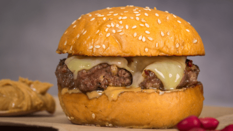 Homemade Peanut Butter Burger with Melted Cheese and Sesame Seeds