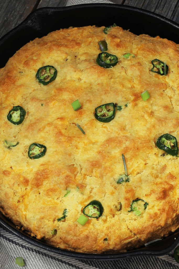 Mexican Cornbread with Jalapeno and Jiffy Mix in a Skillet