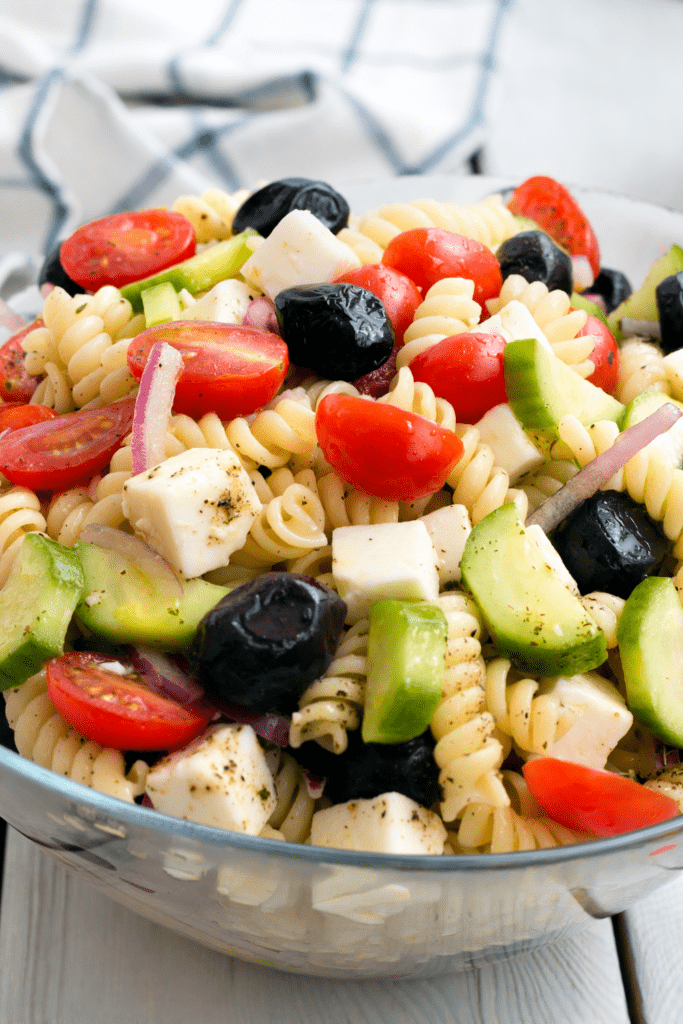 Pasta Salad with Cheese, Avocados and Tomatoes