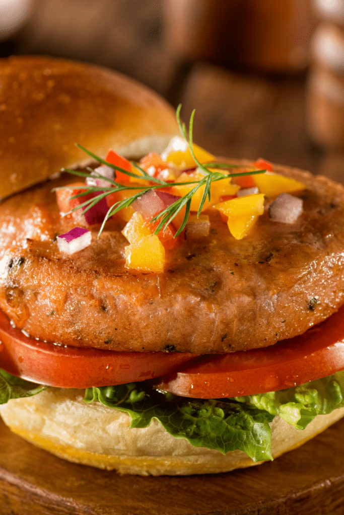 Salmon Burger with Tomatoes and Lettuce