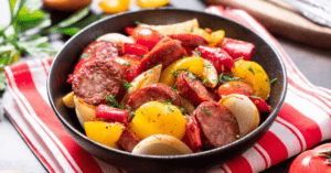 Sausages with Peppers, Onions and Tomatoes
