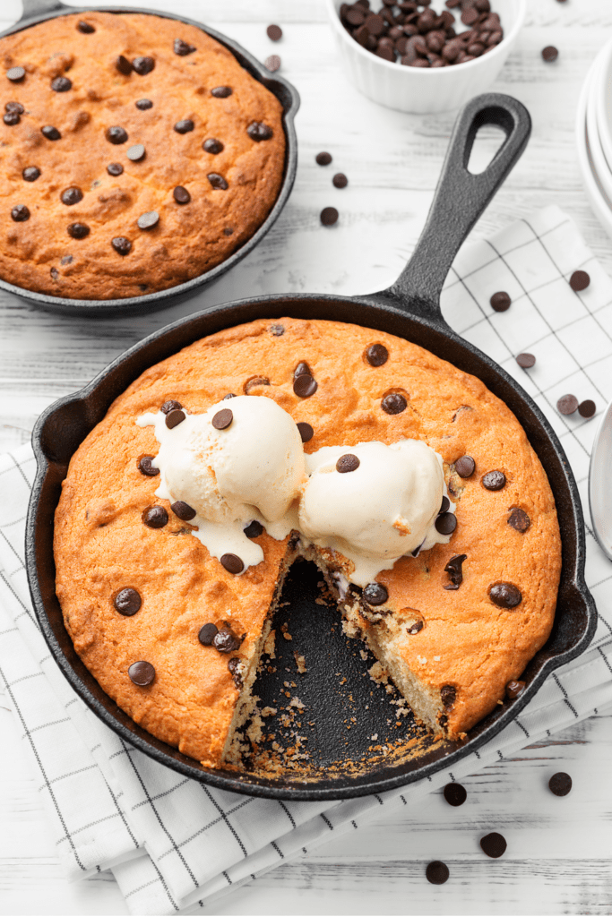 Skillet Cookie with Chocolate Chips and Ice Cream