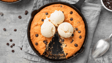 Skillet Cookie with Chocolate Chips and Ice Cream