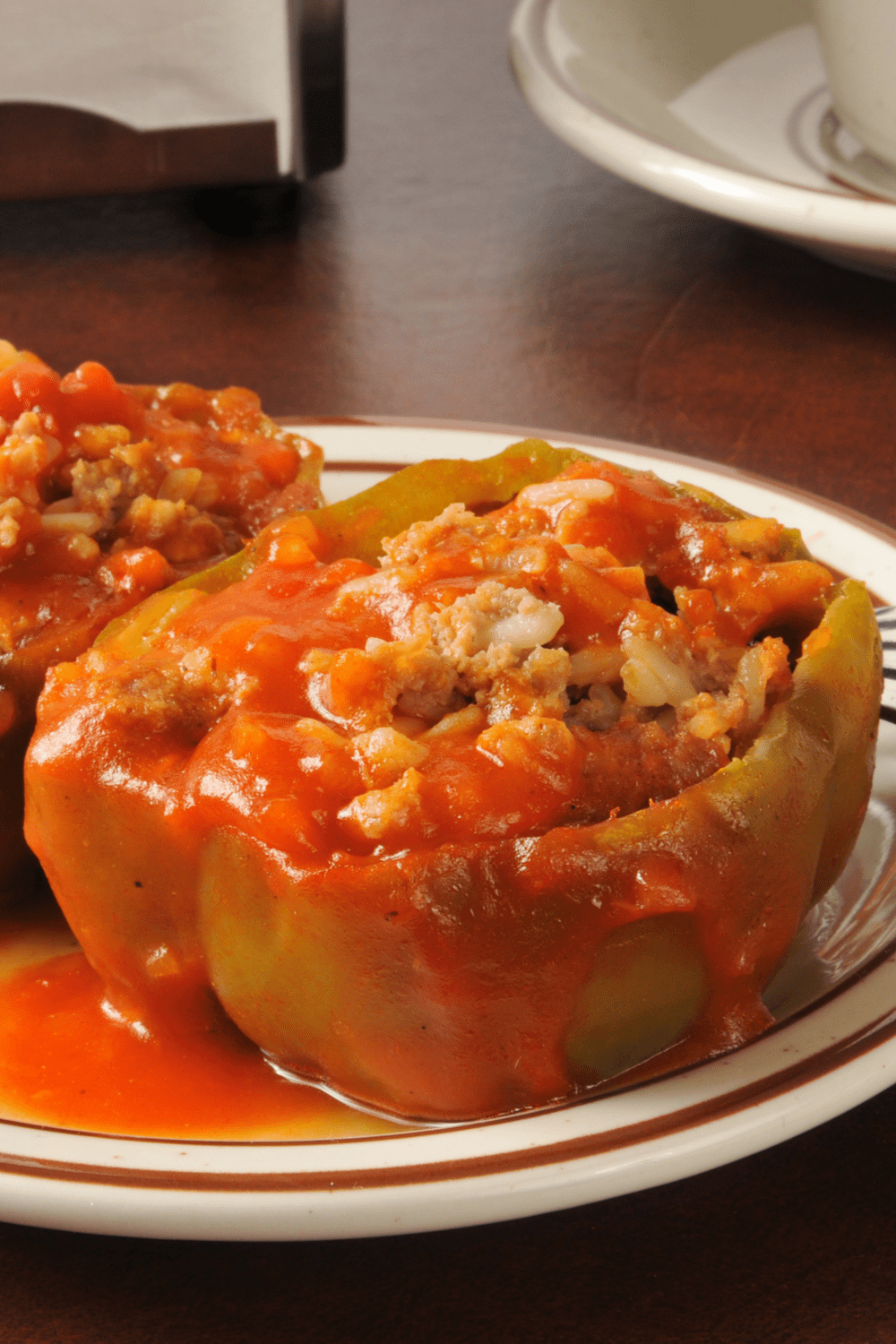 Stuffed Bell Pepper with Rice, Ground Beef and Tomato Sauce