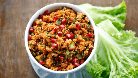 Turkish Bulgur Salad with Pomegranate, Tomato Paste and Cucumber