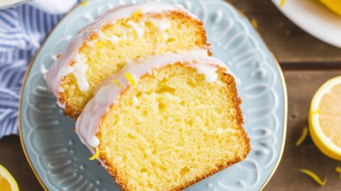 Homemade lemon loaf bread with sugar glazed icing