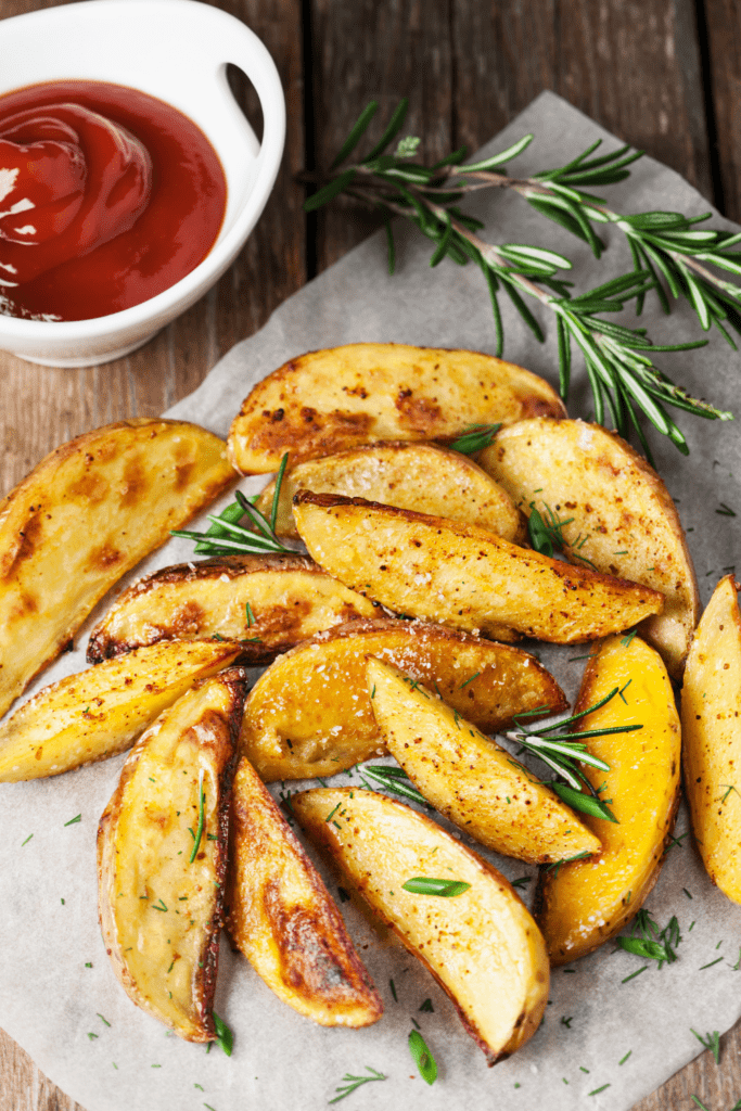 Baked Potato Wedges with Herbs and Tomato Sauce
