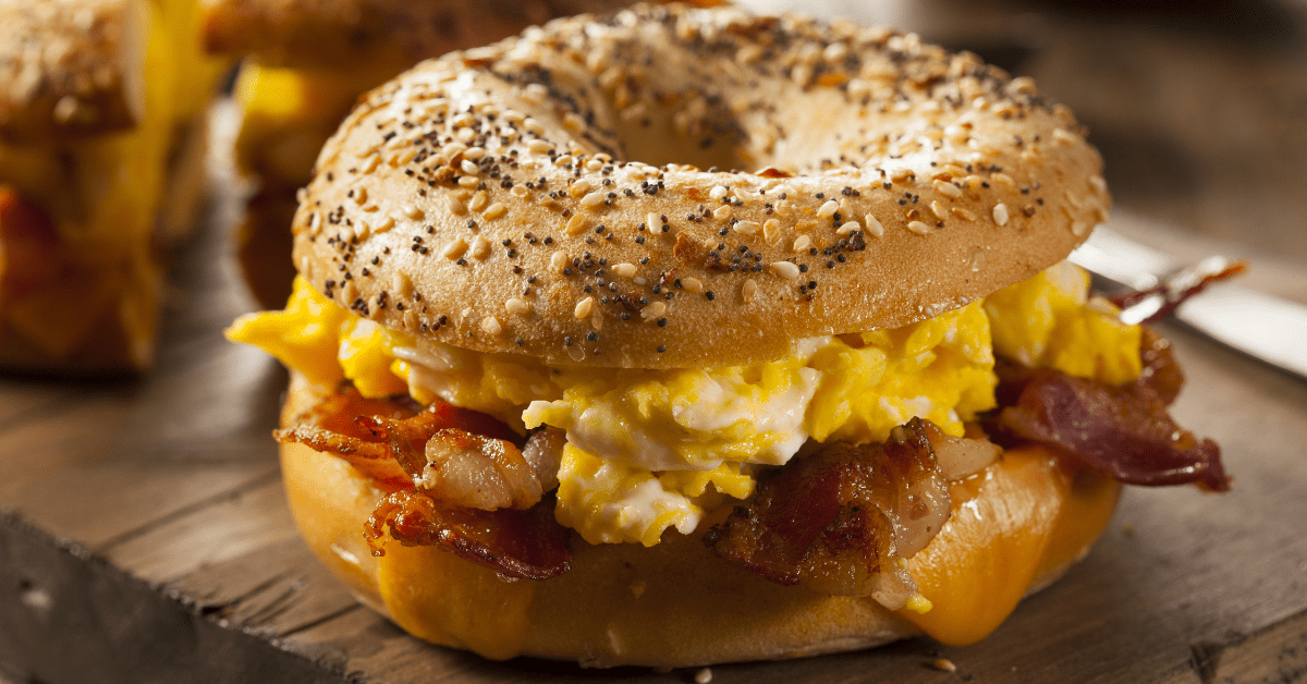 Breakfast Bagel Sandwich with Bacon and Egg