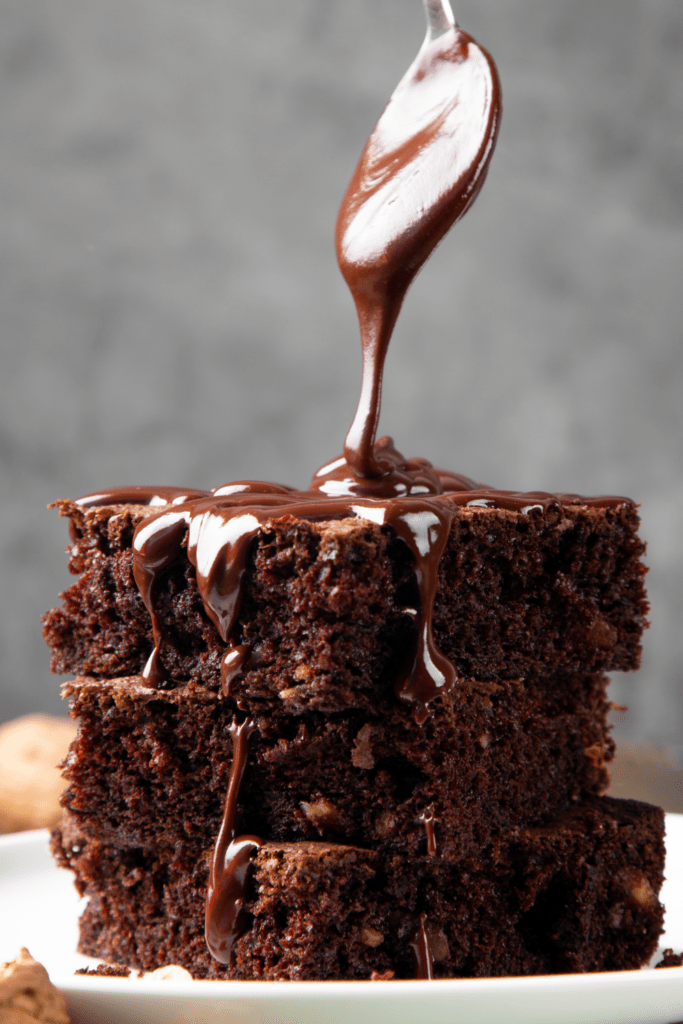Brownie Cake with Melted Chocolate and Walnuts
