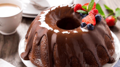Chocolate Bundt Cake with Chocolate Glaze and Berrries