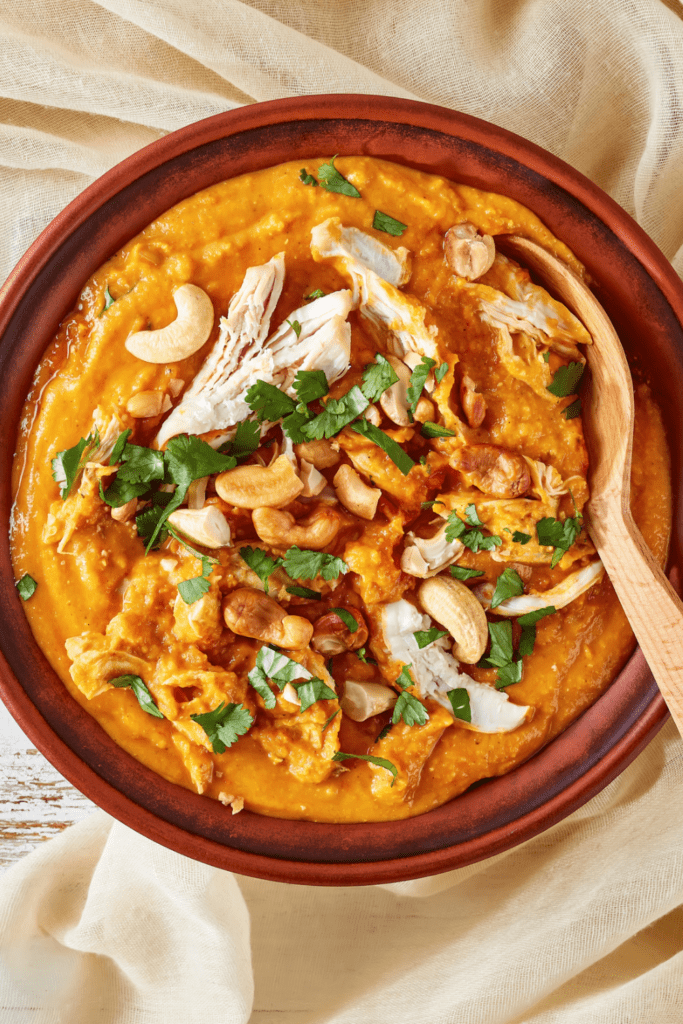 Homemade Indian Mulligatawny Soup with Chicken and Nuts