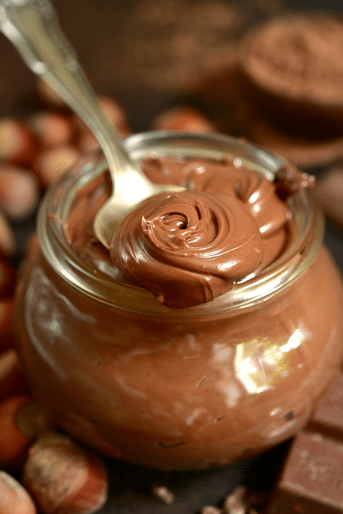 Homemade Nutella Spread in a Glass Bowl