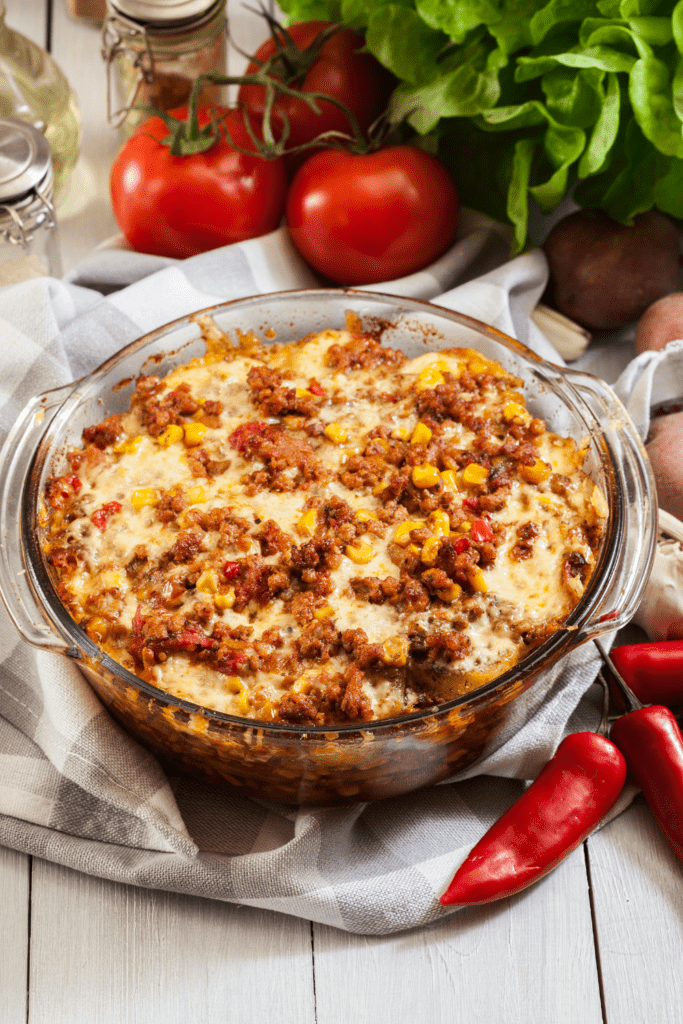 Mexican Potato Casserole with Minced Meat and Tomatoes