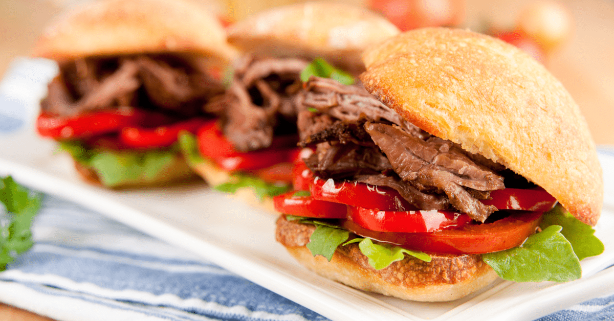 Pulled Roast Beef Slider Sandwiches with Bell Peppers