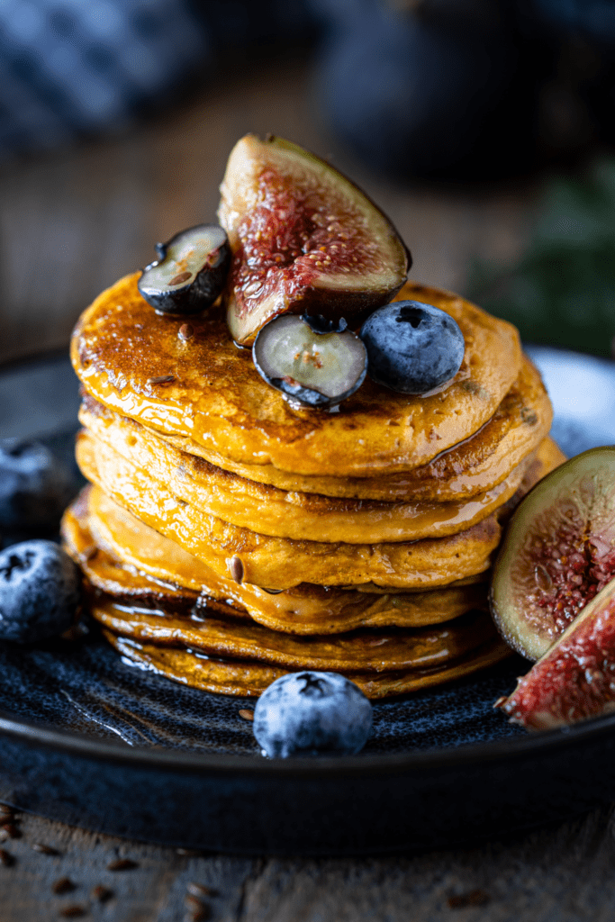 Pumpkin Panckes with Caramelized Figs and Blueberries
