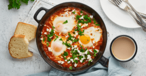 Baked Eggs with Bread and Coffee