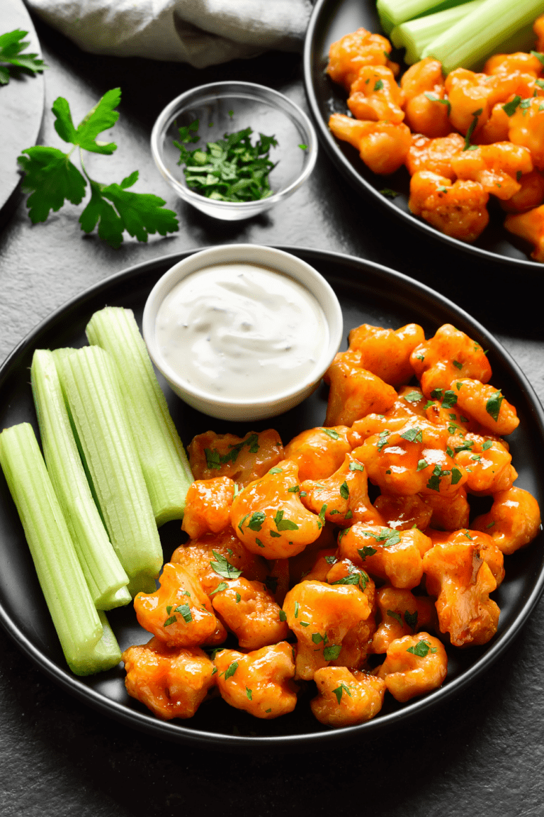 30 Best Keto Side Dishes Insanely Good   Cauliflower Bites With Celery And Dipping Sauce 768x1152 