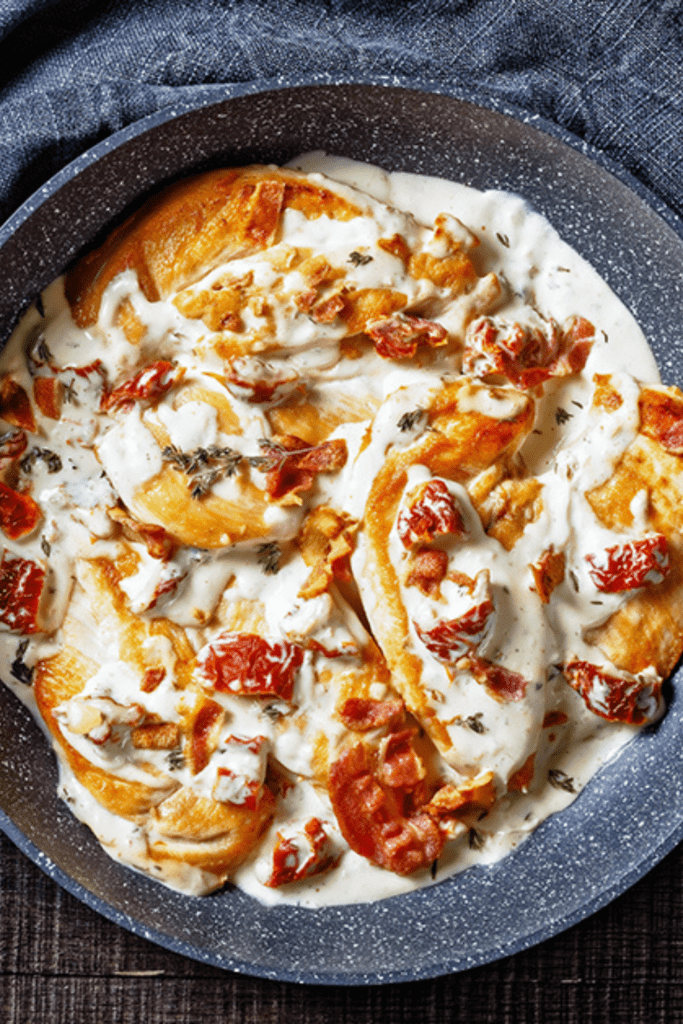 Marry Me Chicken with Creamy Sauce, Bacon and Sun Dried Tomatoes