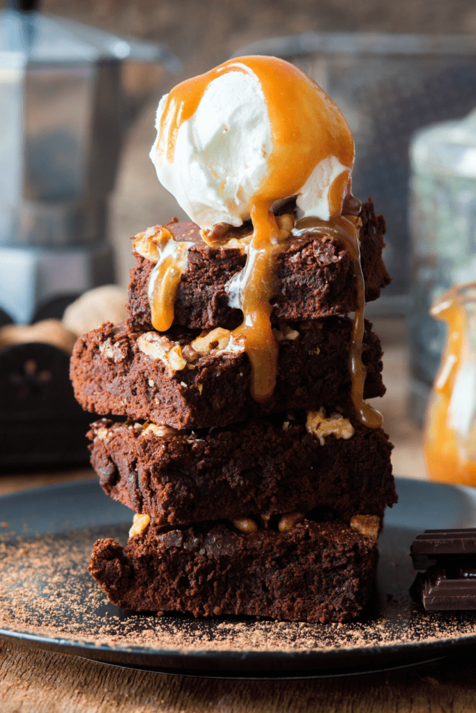 Chocoalte Brownies with Ice Cream and Salted Caramel Sauce