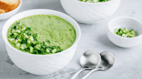 Cold Cucumber Gazpacho Soup in a Bowl