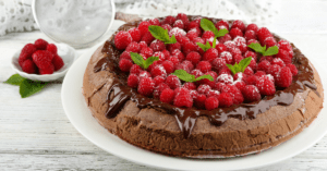 Flourless Chocolate Cake with Glaze and Raspberries