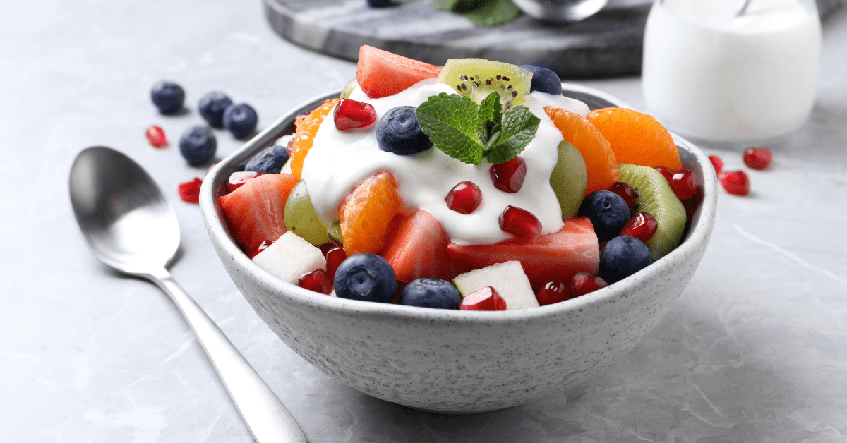 Fruit Salad with Yogurt in a Bowl