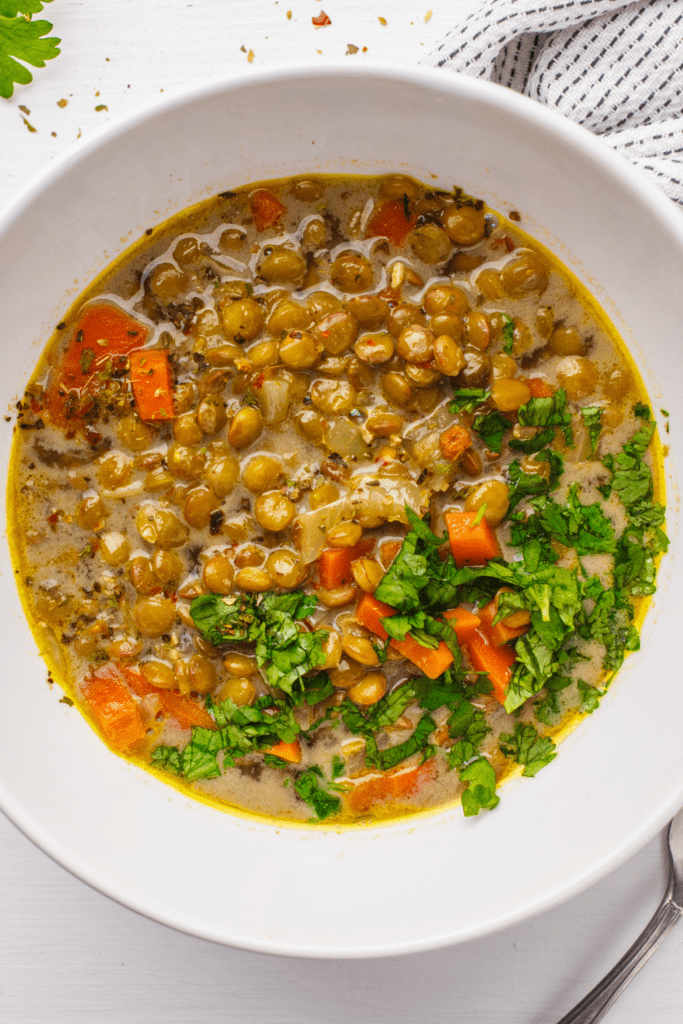 Green Lentil Soup with Carrots and Cilantro