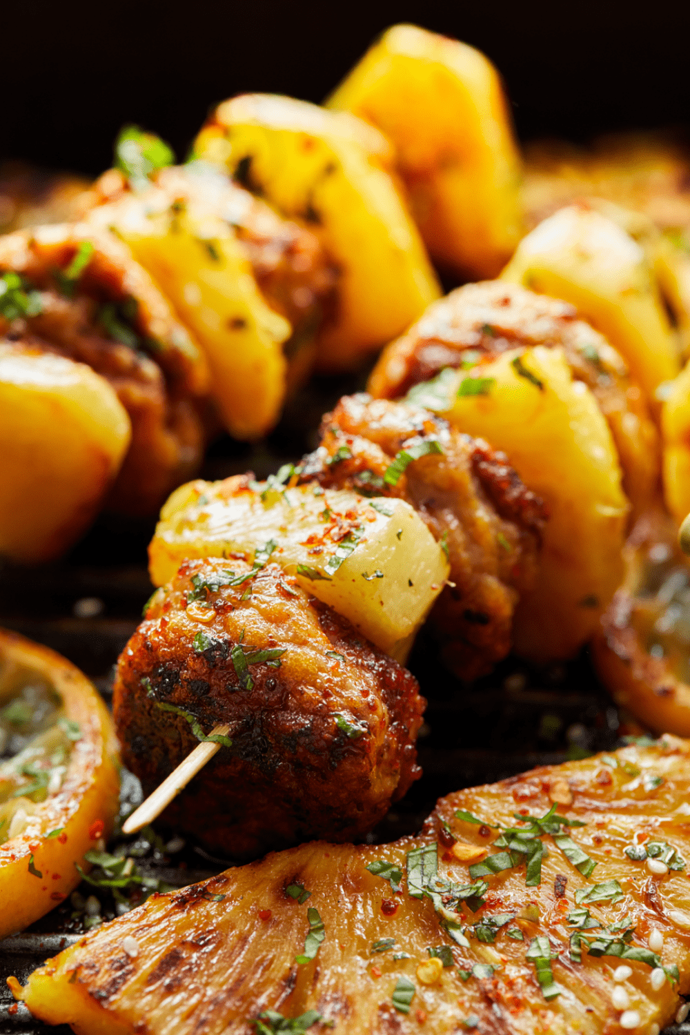 Grilled skewers with pineapple and chicken