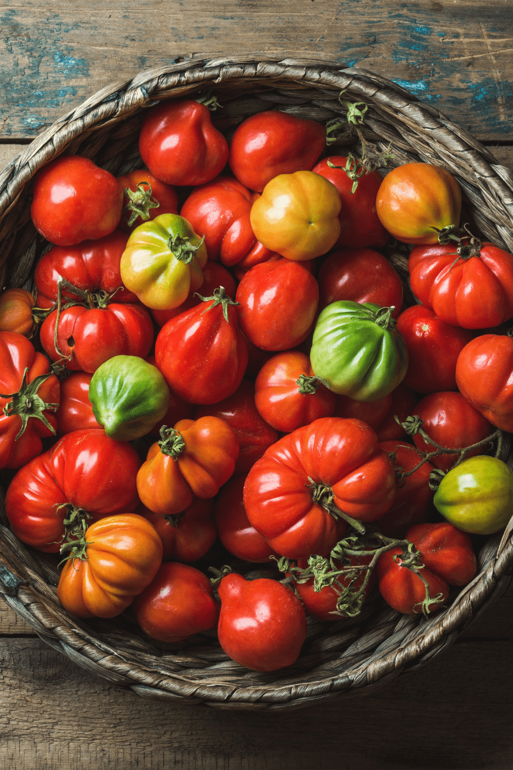 heirloom tomatoes in a basket