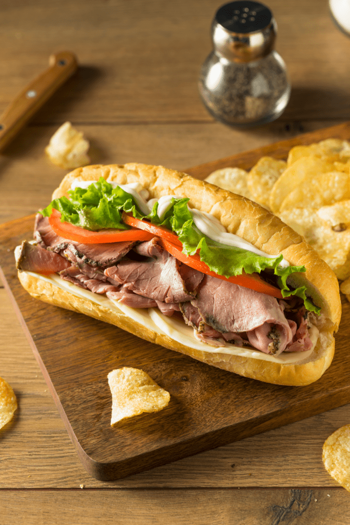 Hoagie Sandwich with Roast Beef, Lettuce and Tomaotes