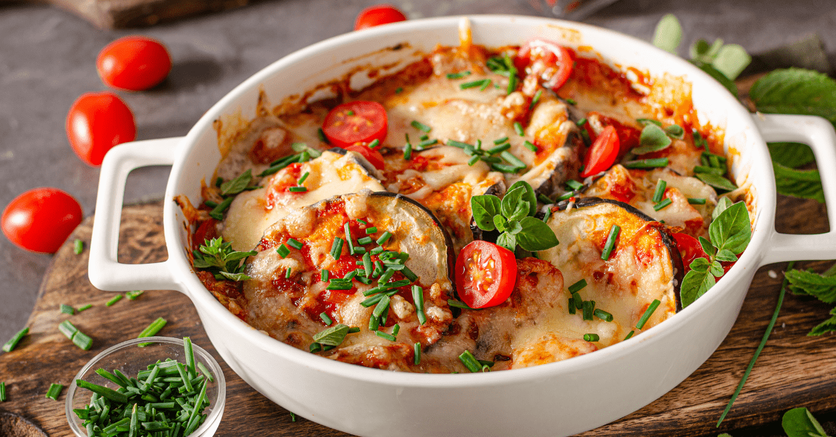 Homemade Baked Eggplant with Herbs, Cheese and Tomato Sauce
