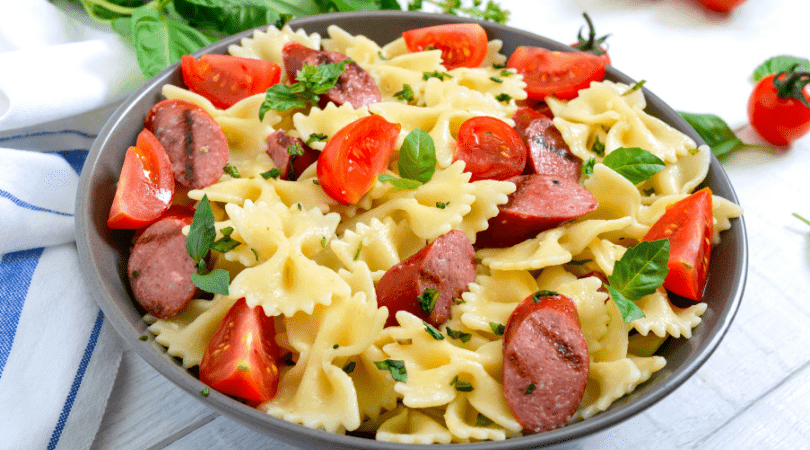 Homemade Pasta Farfalle with Sausage and Tomatoes