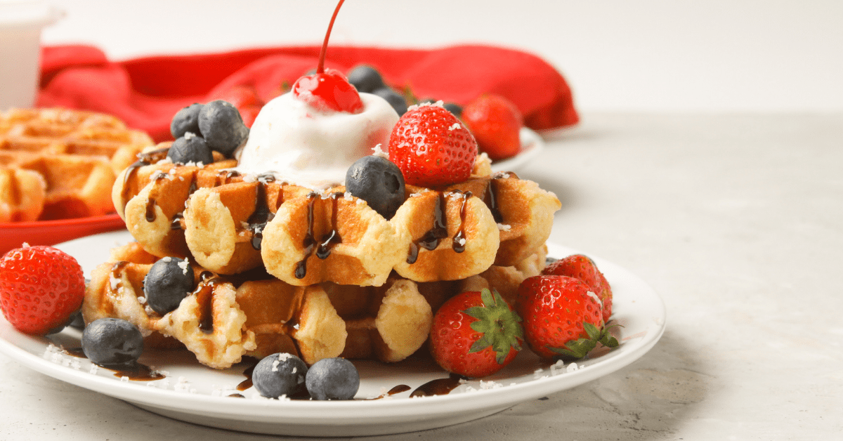 Liege Waffles with Berries and Chocolate Syrup