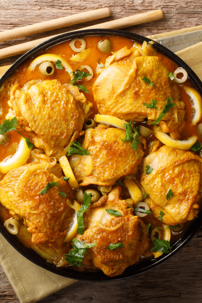 Moroccan Chicken Tagine with Lemons and Green Olives