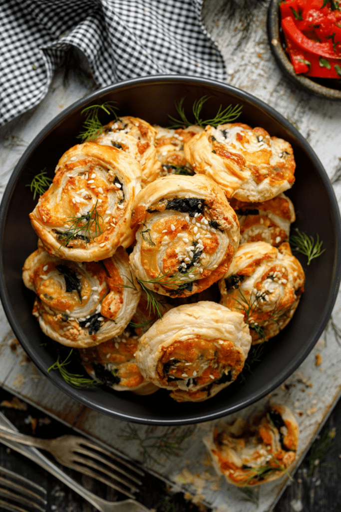 Puff Pastry Pinwheels with Salmon, Cheese and Spinach