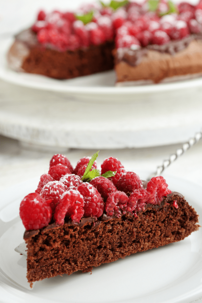 Slice of Chocolate Cake with Raspberries