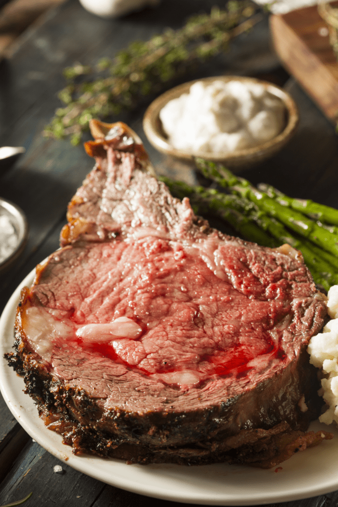 Roasted Prime Rib with Asparagus and Dipping Sauce