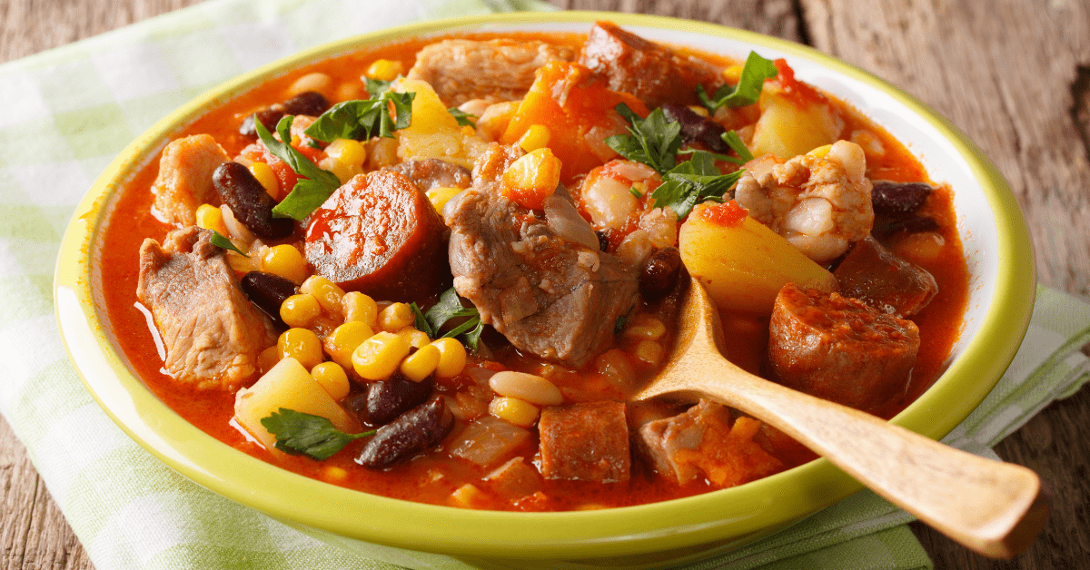 Slow Cooked Meat Stew with Corn, Beans and Vegetables