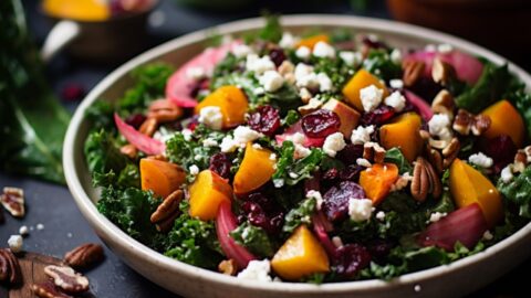 Winter salad with pecans, squash, and feta