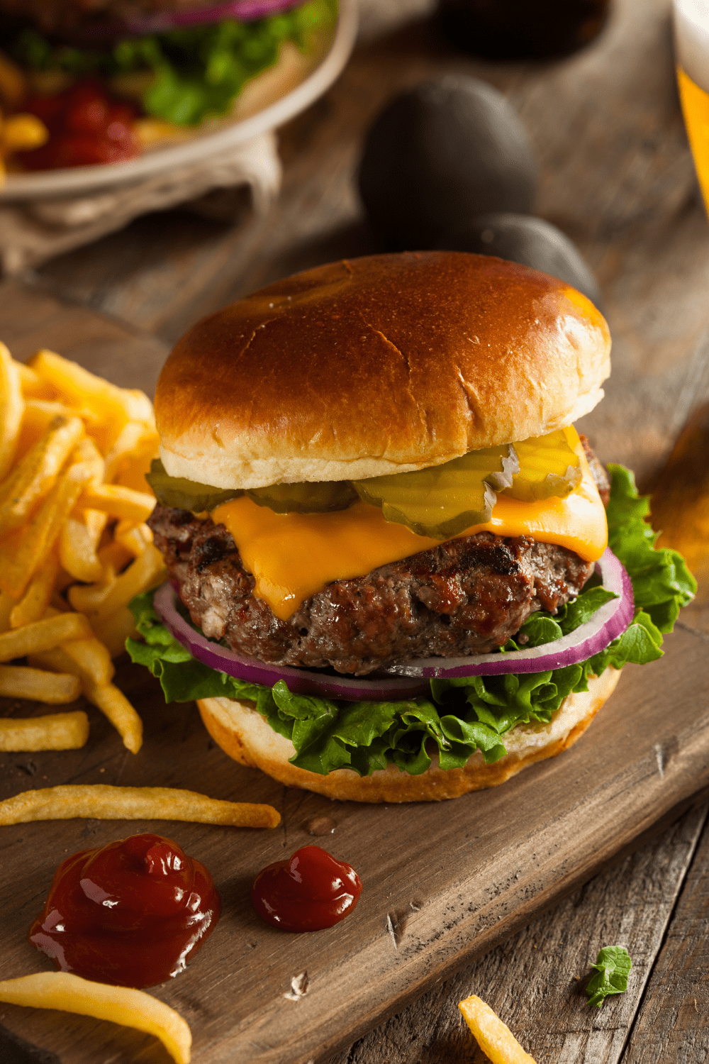 10 Best Ground Bison Recipes Insanely Good   Bison Hamburger With Fries And Ketchup 