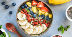 Breakfast Bowls with Fruits and Seeds Toppings