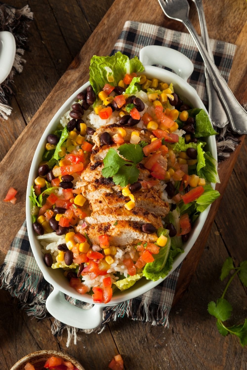 Chicken Burrito Bowl Salad with Rice and Beans