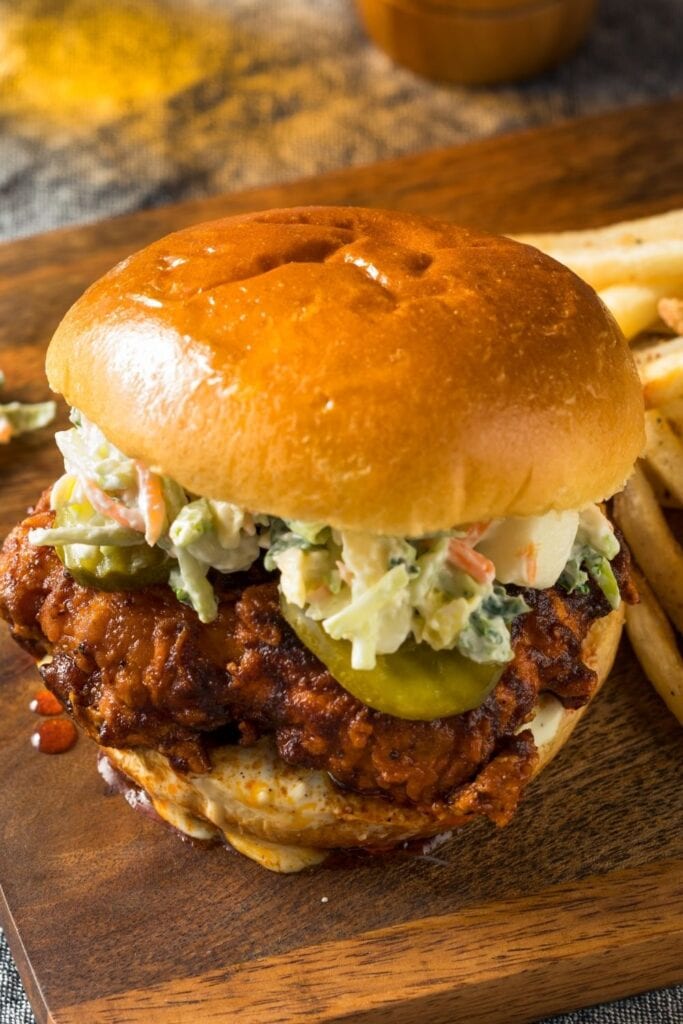 Chicken Sandwich with Pickles and Fries