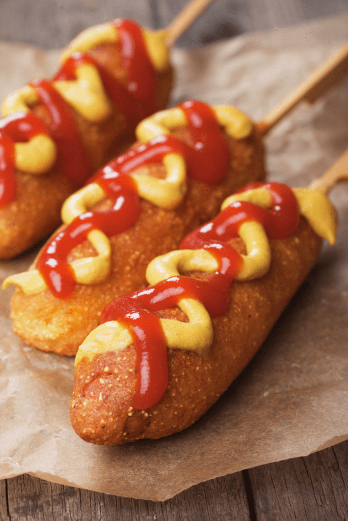 Corn Dogs with Ketchup and Mustard