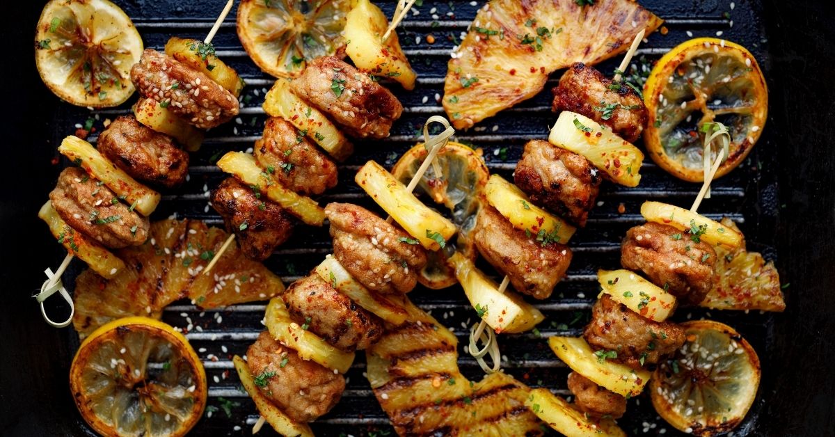 Grilled BBQ Skewers with Pineapples and Lemons