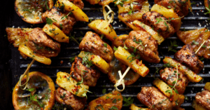 Grilled Pineapple Meatball Skewers with Herbs