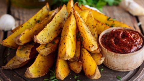 Homemade Baked Potato Fries with Ketchup