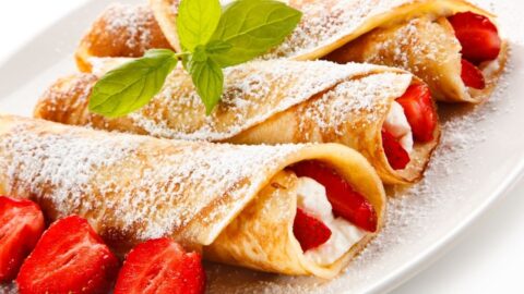 Homemade Strawberry Crepes with Cream