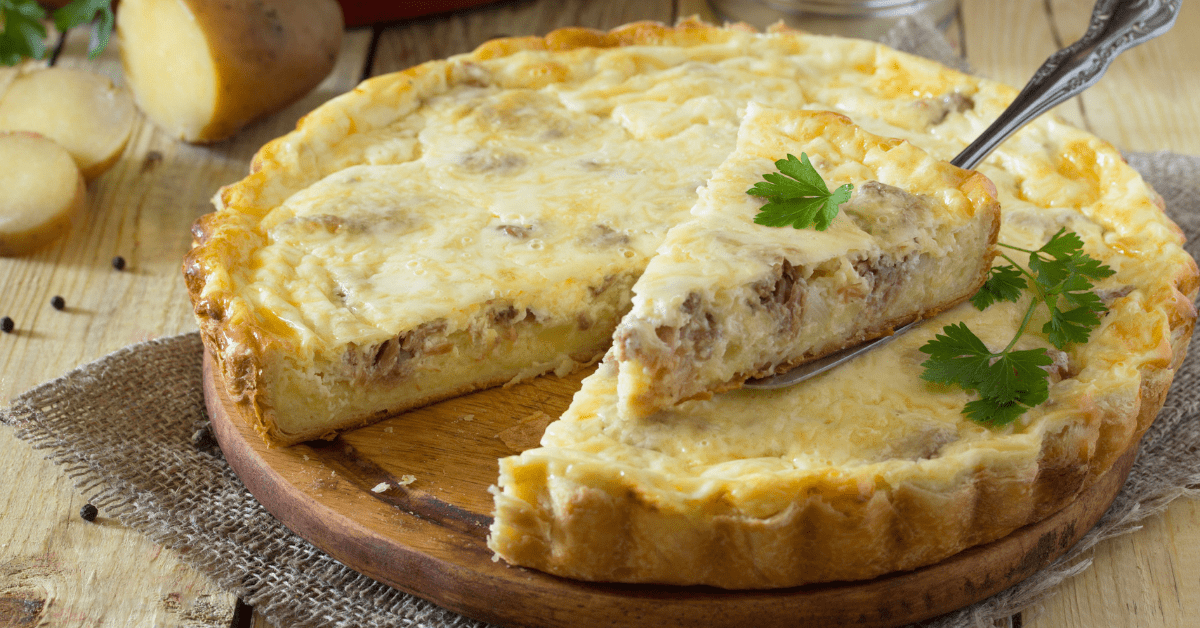 Quiche Pie with Potatoes, Meat and Cheese