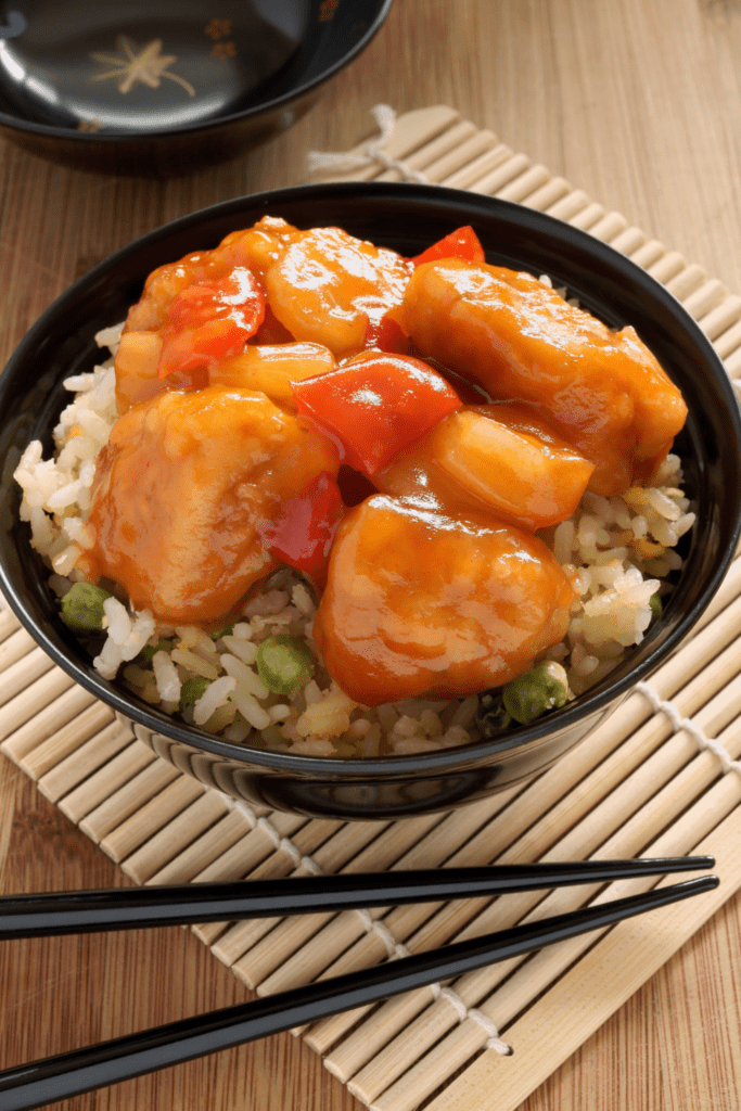 Sweet and Sour Chicken Balls with Fried Rice